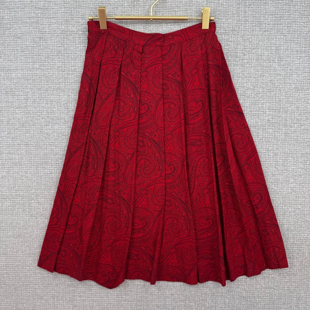Vtg Liz Claiborne Petite Red Paisley Pleated Button Front Midi Skirt 6P Cottage - Picture 1 of 8